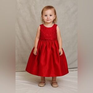 ♥️ Crimson Satin&Lace Holiday Valentine Gala Party Dress Toddler-Size 4